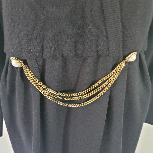 Talbots Size 8p Vintage 100% Wool Sweater Dress Pearl Chain Attached Belt - Picture 9 of 10